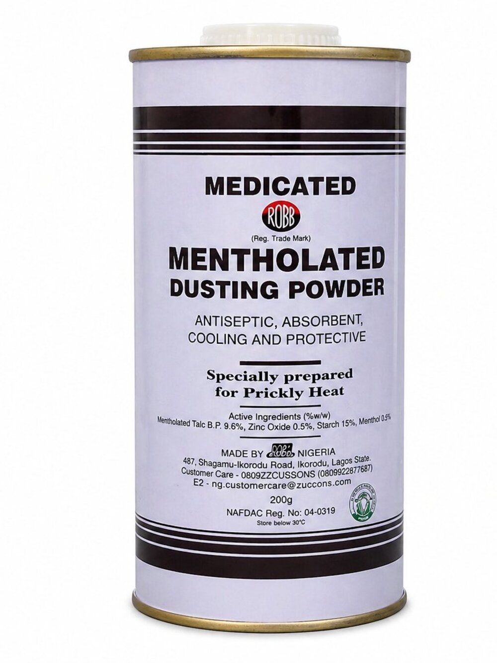 Robb Mentholated Medicated Dusting Powder 200g Good for Heat Rashes